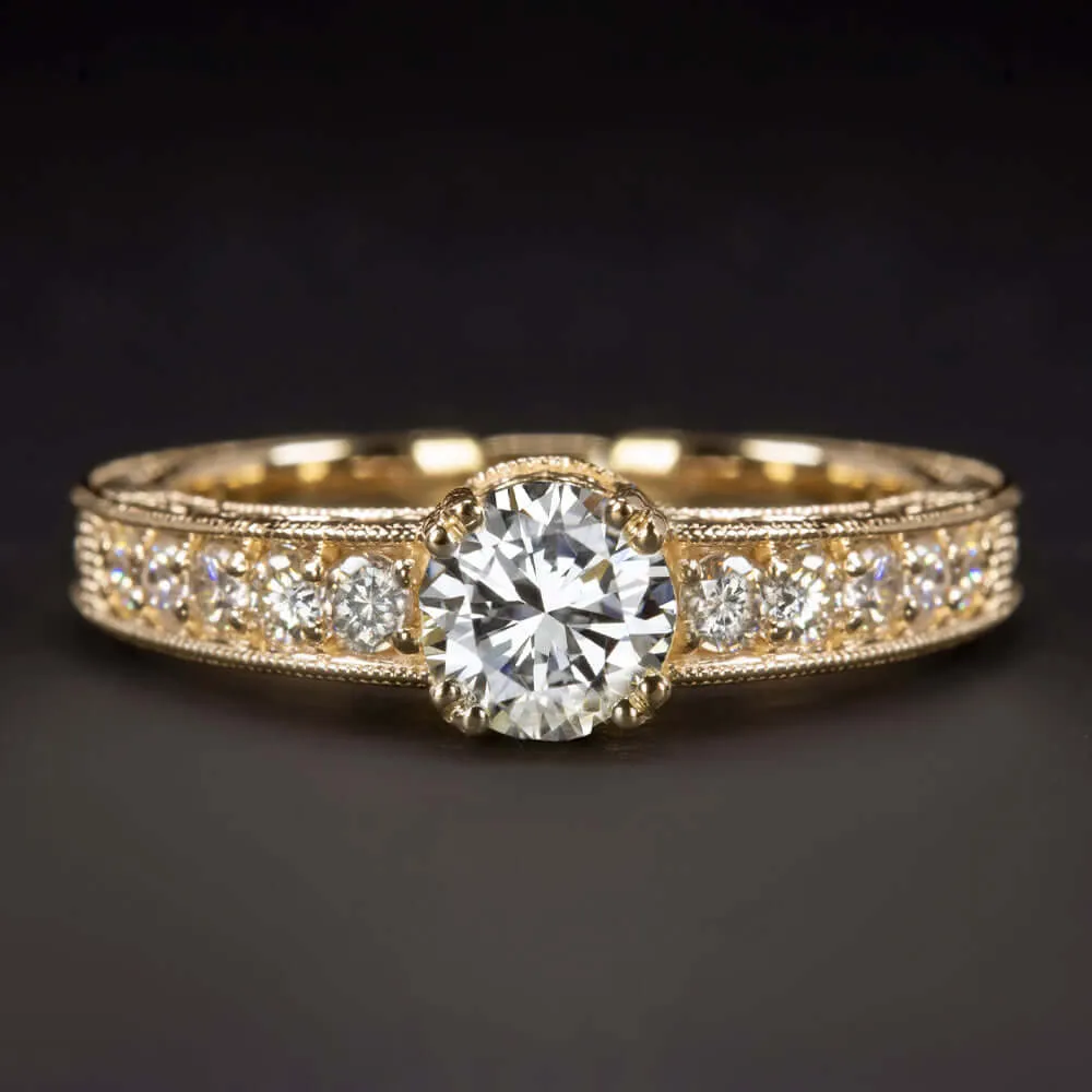 0.80ct VINTAGE STYLE DIAMOND ENGAGEMENT RING J SI2 ROUND CUT 14k YELLOW GOLD