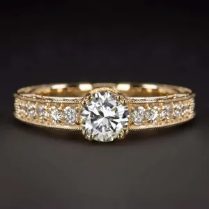 0.80ct VINTAGE STYLE DIAMOND ENGAGEMENT RING J SI2 ROUND CUT 14k YELLOW GOLD