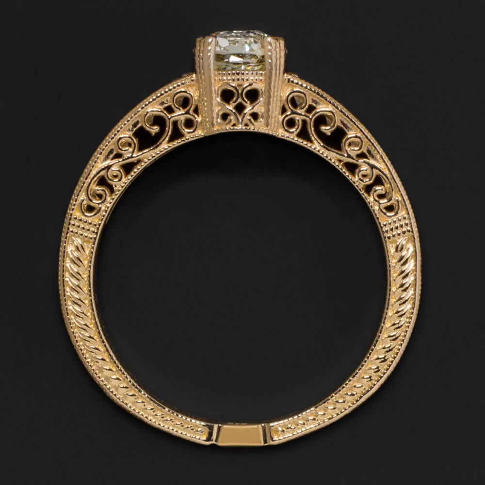 0.80ct VINTAGE STYLE DIAMOND ENGAGEMENT RING J SI2 ROUND CUT 14k YELLOW GOLD