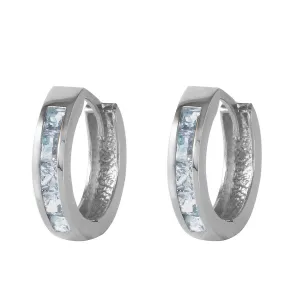 0.85 Carat 14K Solid White Gold Hoop Huggie Earrings Aquamarine