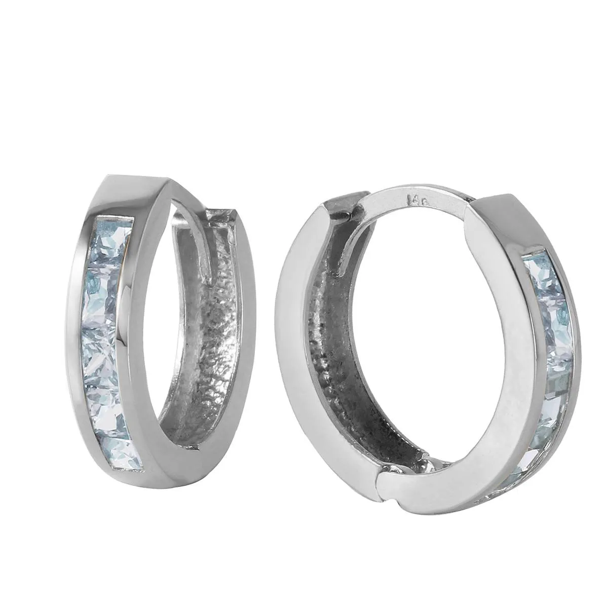 0.85 Carat 14K Solid White Gold Hoop Huggie Earrings Aquamarine