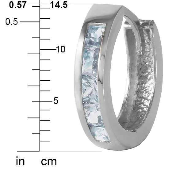 0.85 Carat 14K Solid White Gold Hoop Huggie Earrings Aquamarine