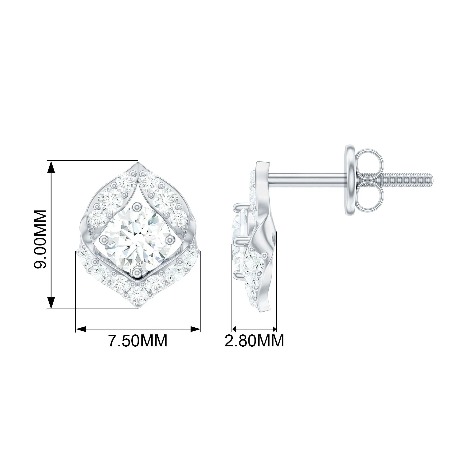 1 CT Cubic Zirconia Gold Petal Stud Earrings