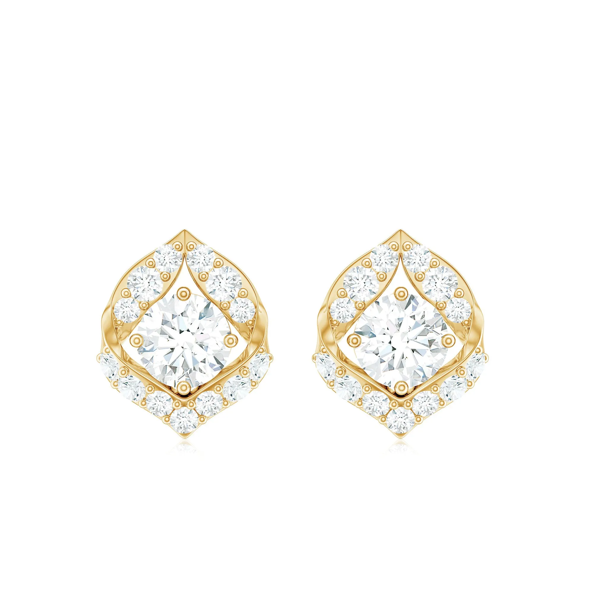 1 CT Cubic Zirconia Gold Petal Stud Earrings