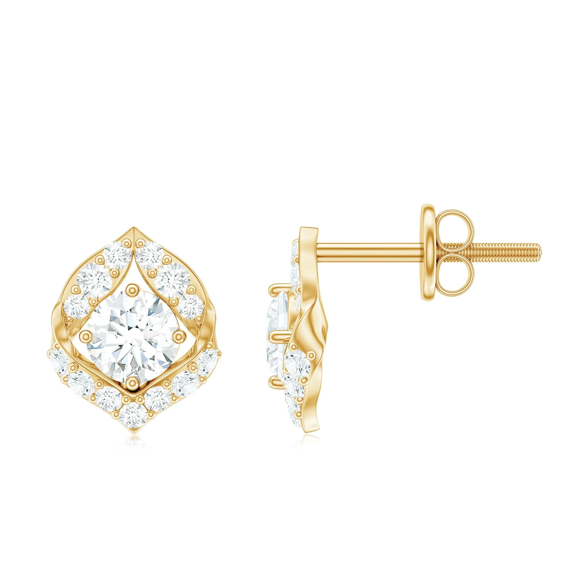 1 CT Cubic Zirconia Gold Petal Stud Earrings