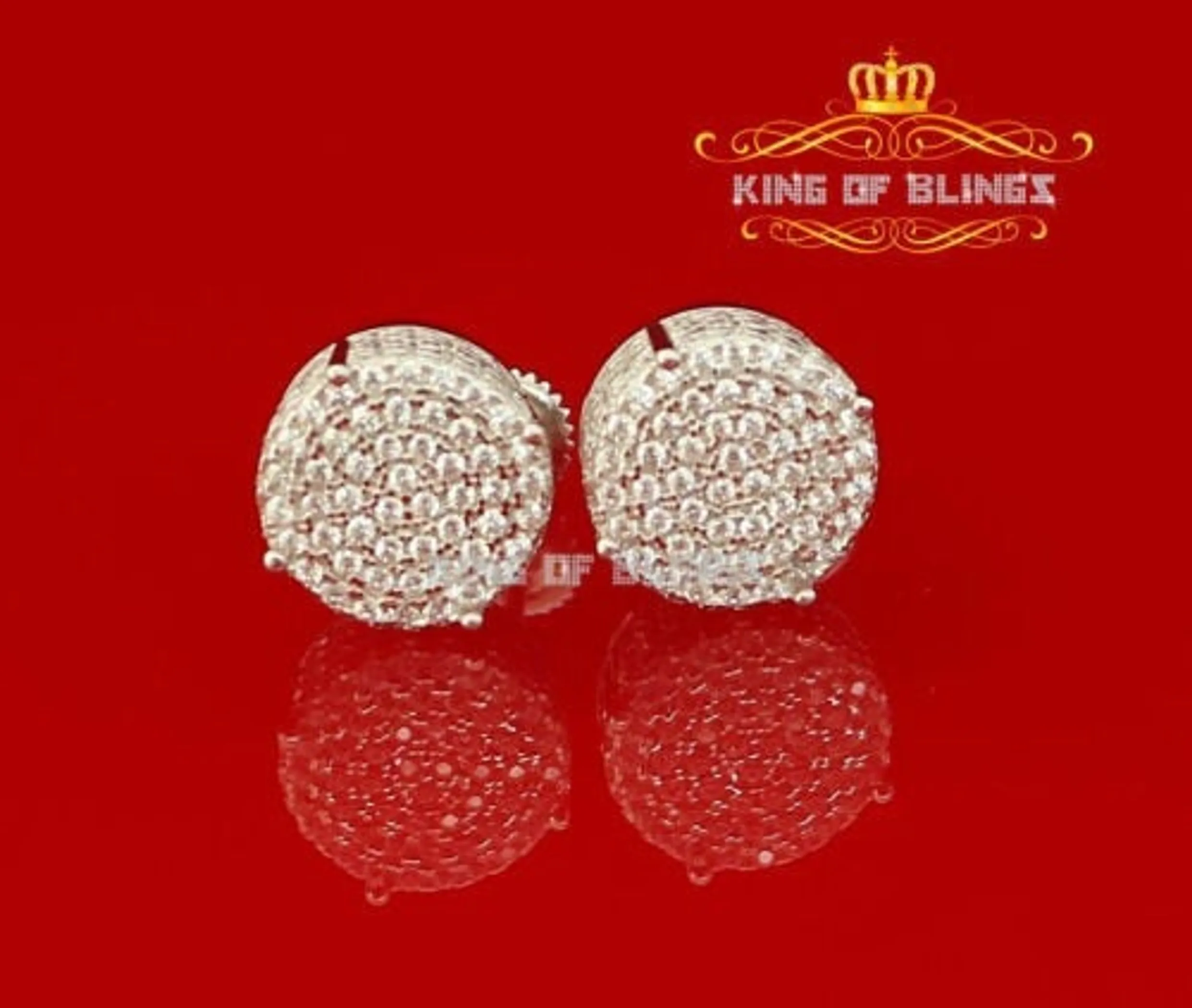 10k White Gold Finish With Lab Created Diamond Men's Stud Silver Earrings