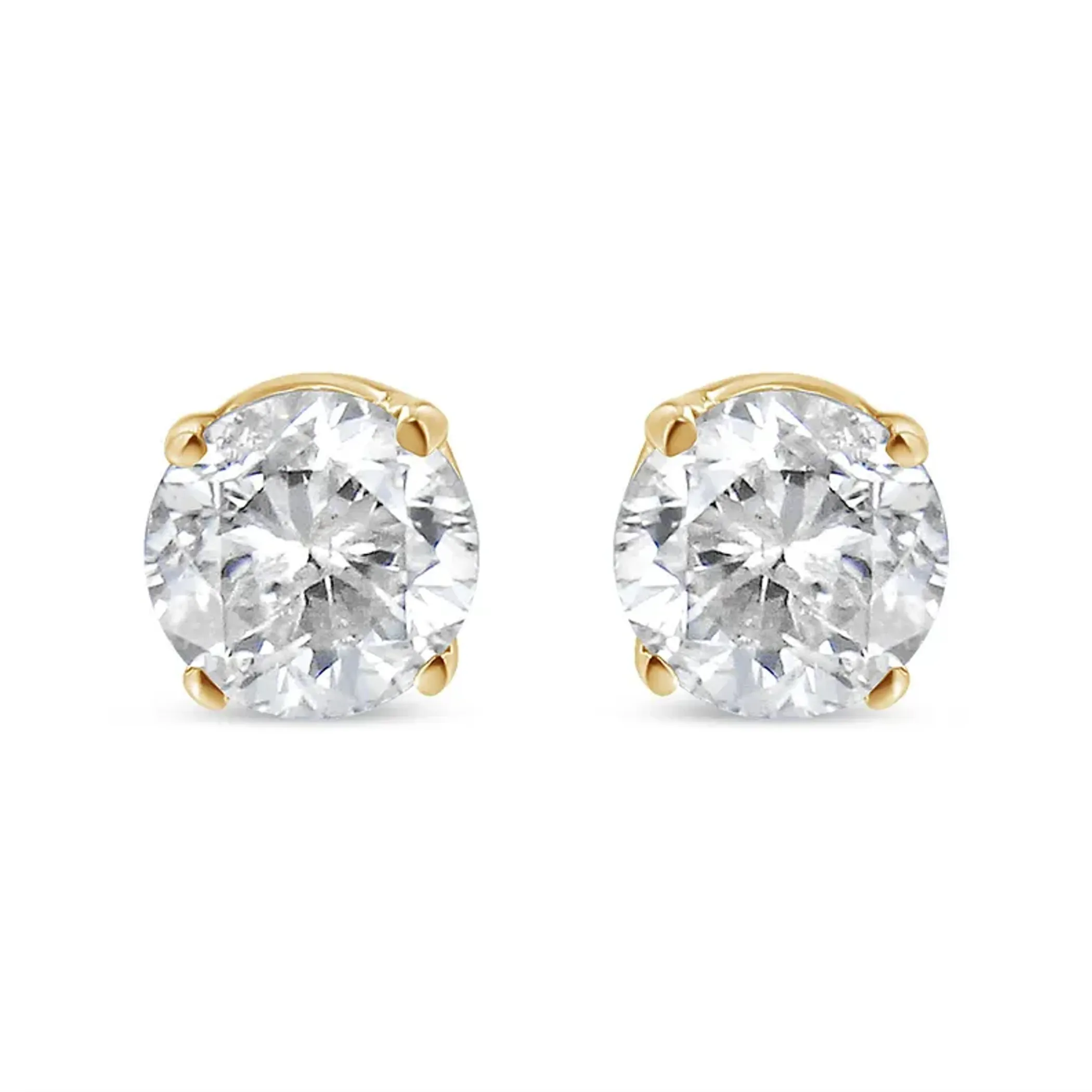 10K Yellow Gold over .925 Sterling Silver 1/6 Cttw Round Brilliant-Cut Diamond Classic 4-Prong Stud Earrings (K-L Color, I2-I3 Clarity)