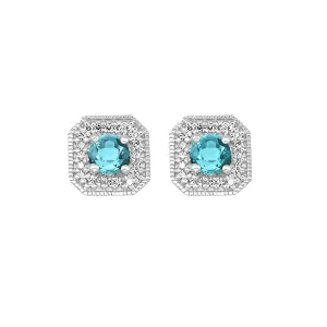 10Kt White Gold Diamond 1/10Ctw & Aquamarine 1/2Ctw Earring