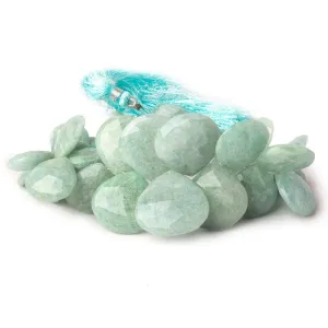 10mm-21mm Milky Aquamarine Faceted Heart Beads 8 inch 39 pieces