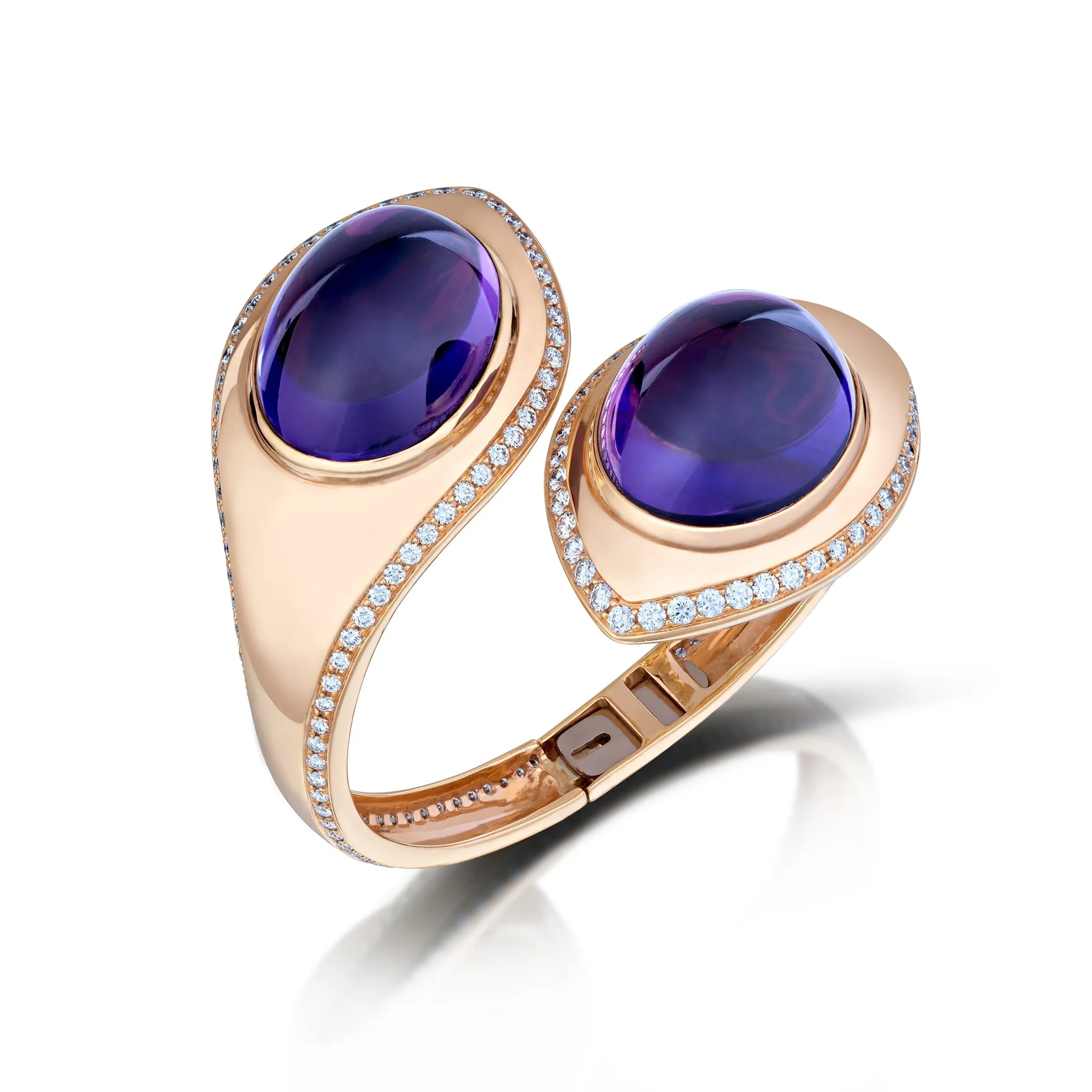 118.13 Carat Amethyst and Diamond Hinged Bangle Bracelet