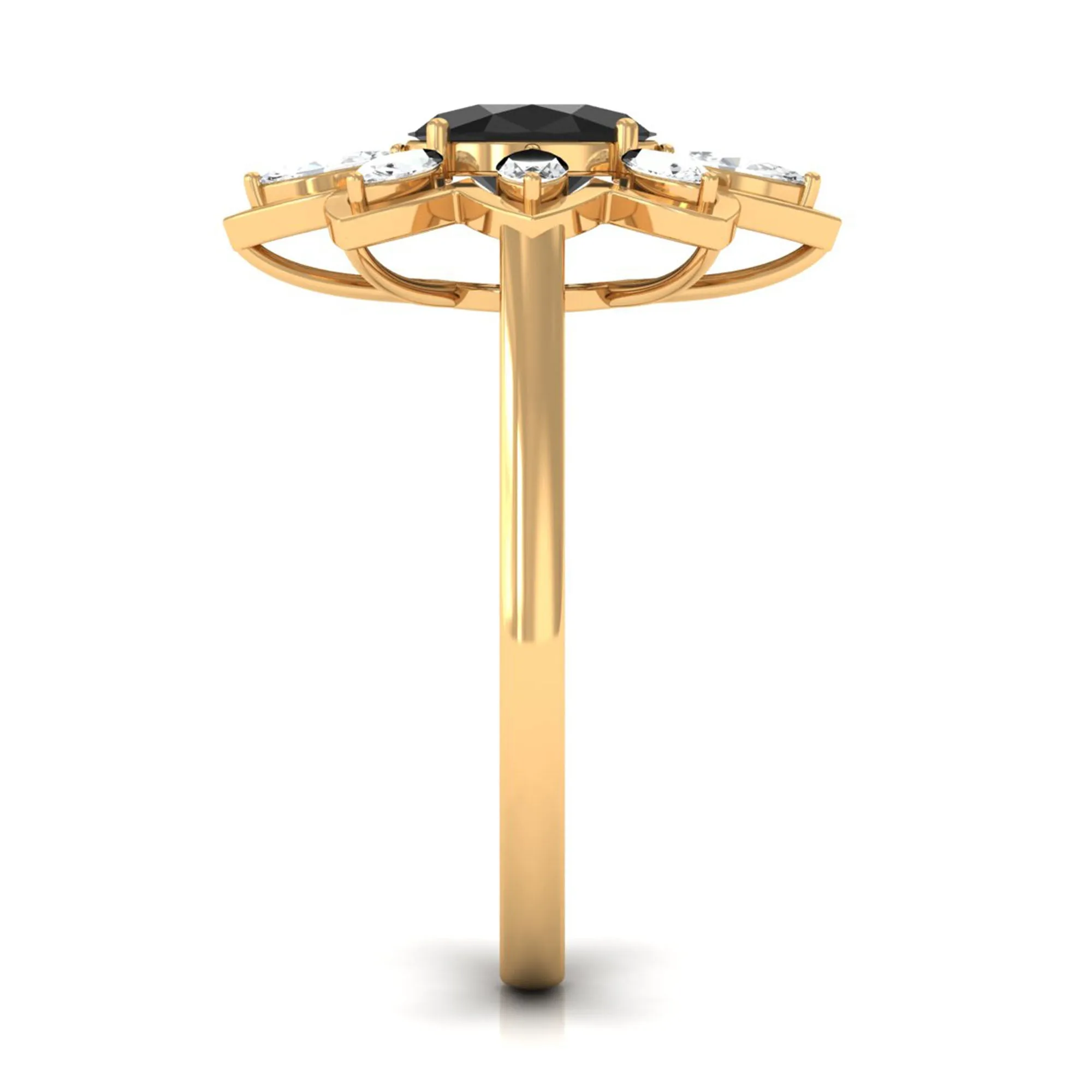 1.25 CT Oval Black Spinel and Moissanite Cocktail Flower Ring