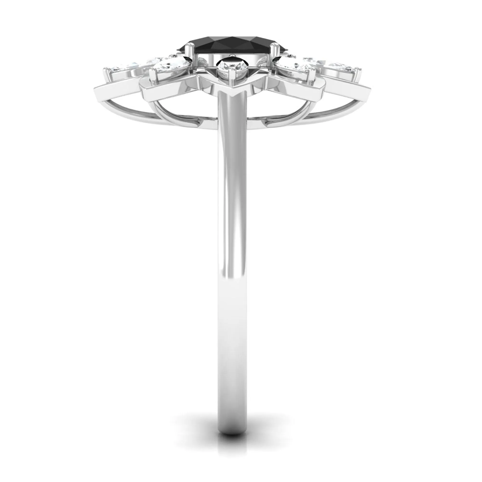 1.25 CT Oval Black Spinel and Moissanite Cocktail Flower Ring