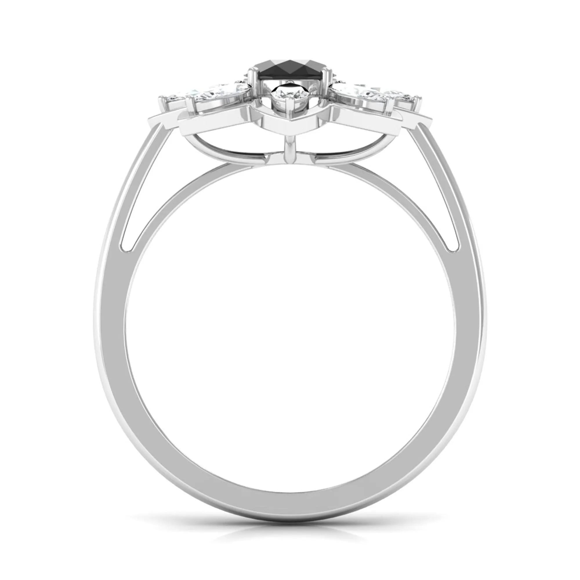 1.25 CT Oval Black Spinel and Moissanite Cocktail Flower Ring