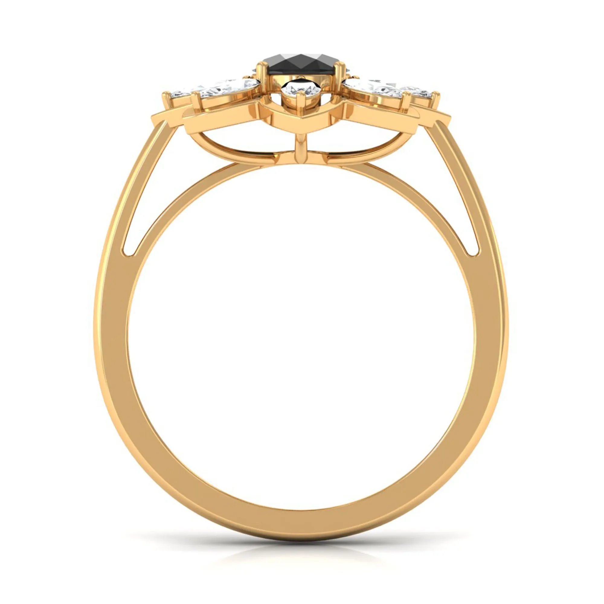 1.25 CT Oval Black Spinel and Moissanite Cocktail Flower Ring
