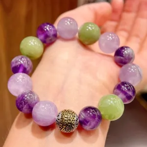 12mm Natural Amethyst   13mm Purple Jade   13mm Grapefruit Jade Bracelet | Multi-Blessings, Cool Summer Essential, Trendy and Refreshing