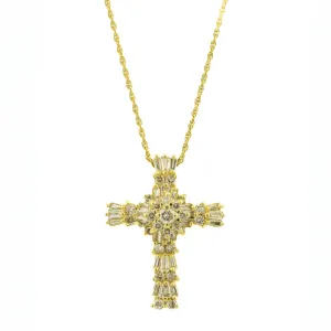 1.31ctw Diamond Accented Cross Pendant with 18" Fine Chain in 14K Yellow Gold