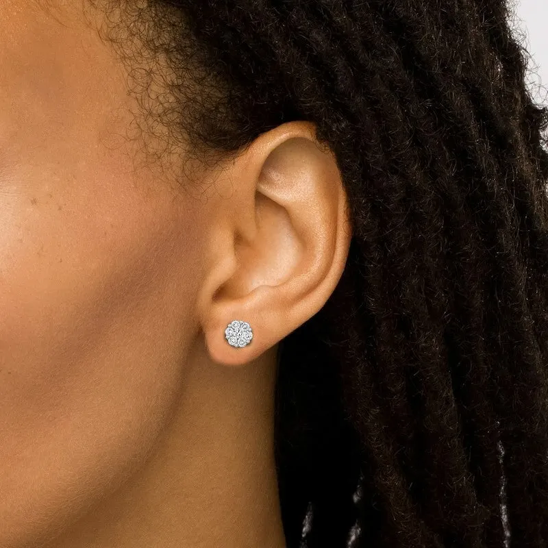 1/3ctw Flower Diamond Cluster Stud Earrings