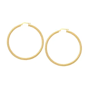 14k Gold Round Twisted Hoop Earrings, Diameter 50 mm
