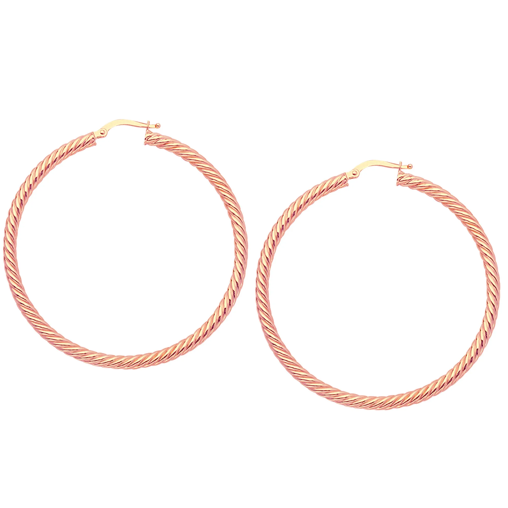 14k Gold Round Twisted Hoop Earrings, Diameter 50 mm