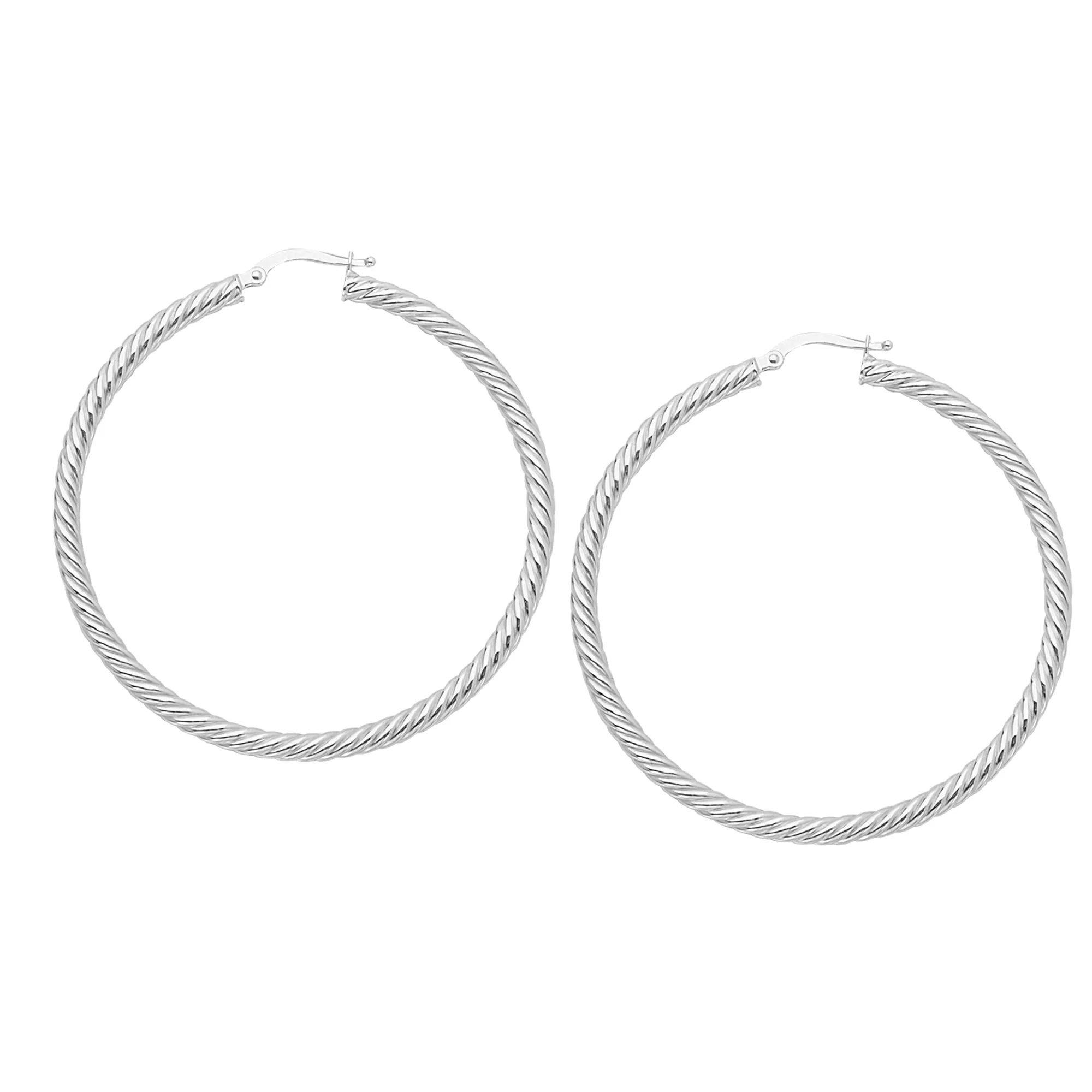 14k Gold Round Twisted Hoop Earrings, Diameter 50 mm