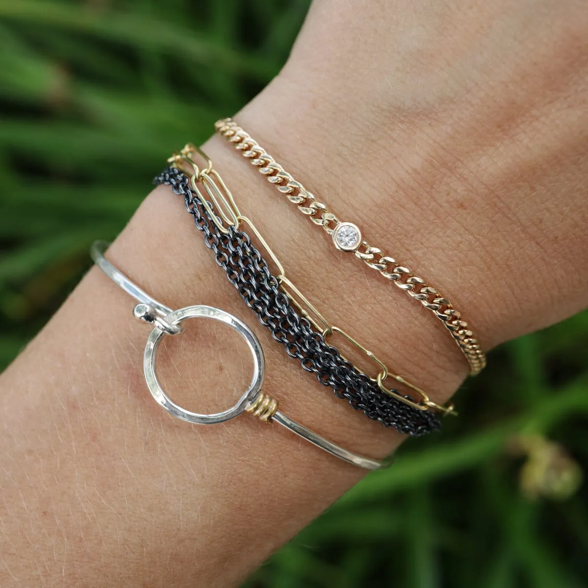 14K Gold Small Curb Chain Bracelet with Floating 3mm Diamond