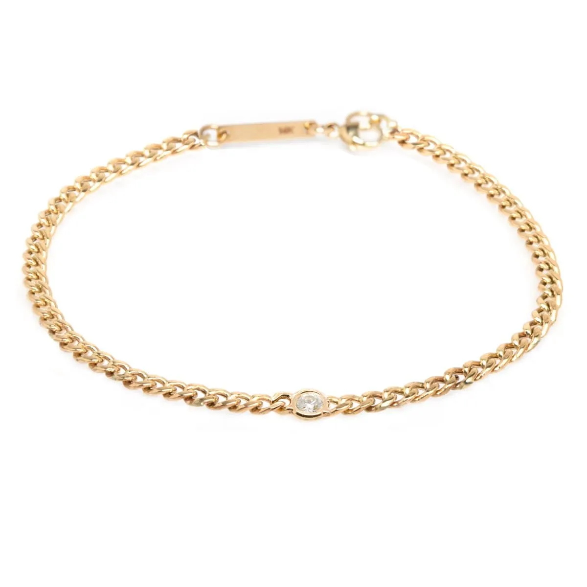 14K Gold Small Curb Chain Bracelet with Floating 3mm Diamond