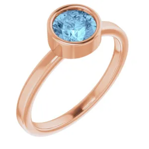 14K Rose 6 mm Natural Aquamarine Ring