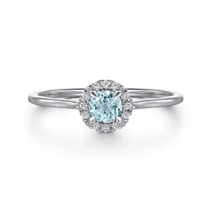 14K White Gold Aquamarine and Diamond Ring