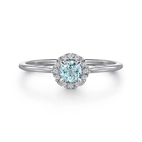 14K White Gold Aquamarine and Diamond Ring
