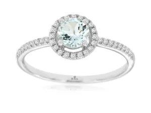 14K White Gold Aquamarine and Diamond Ring