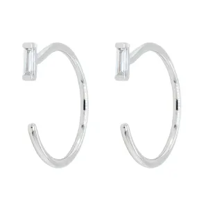 14K White Gold Baguette Open Diamond Huggies