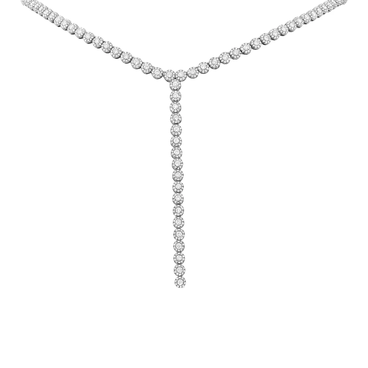 14K White Gold Cluster Diamond Lariat Necklace, 16-18 inch