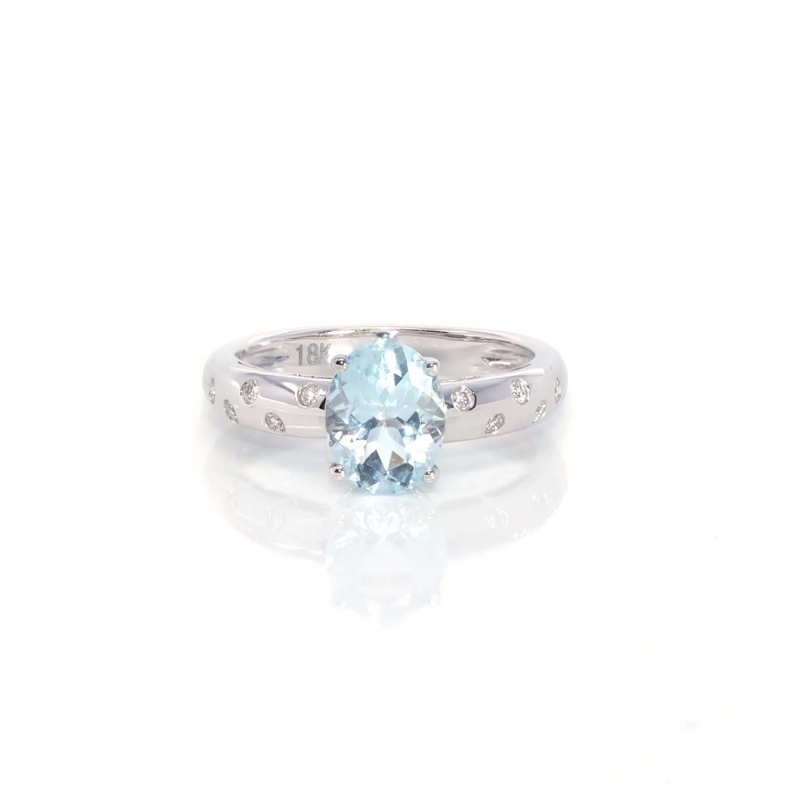 14k White Gold Natural Oval Aquamarine Diamond Anniversary Ring