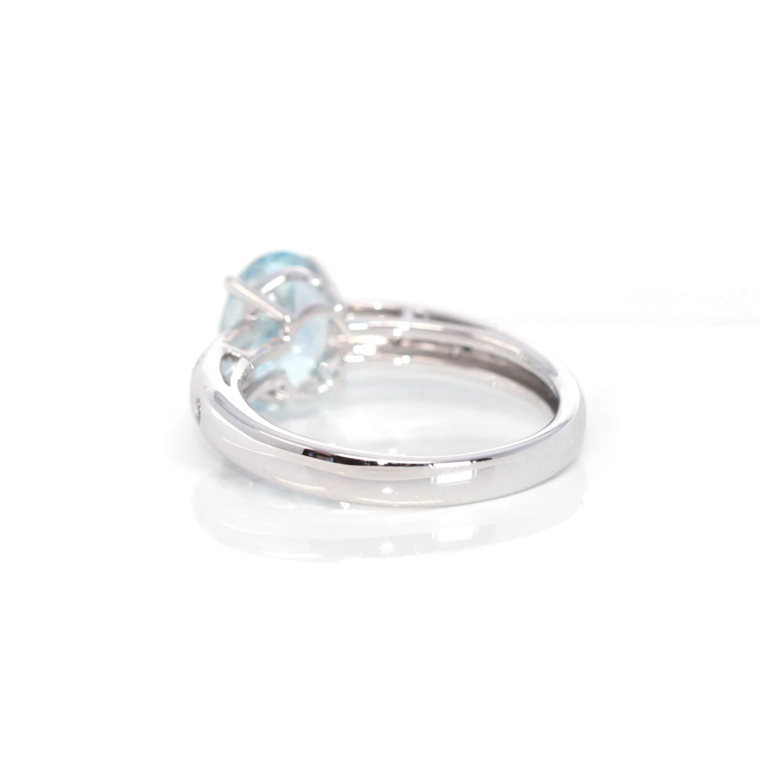 14k White Gold Natural Oval Aquamarine Diamond Anniversary Ring