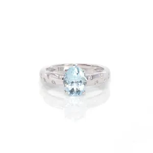 14k White Gold Natural Oval Aquamarine Diamond Anniversary Ring