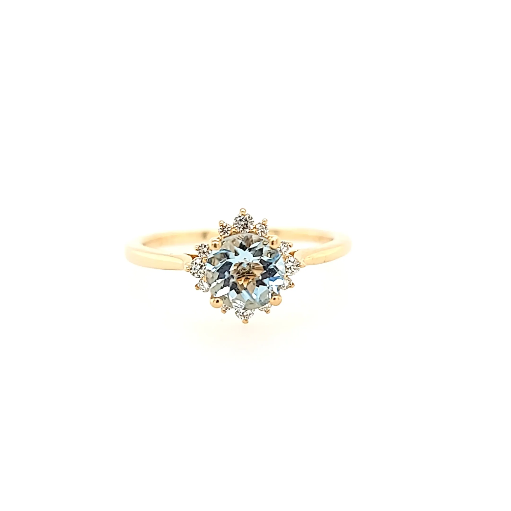 14k Yellow Gold Aquamarine & Diamond Ring (I7004)