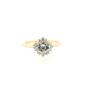 14k Yellow Gold Aquamarine & Diamond Ring (I7004)