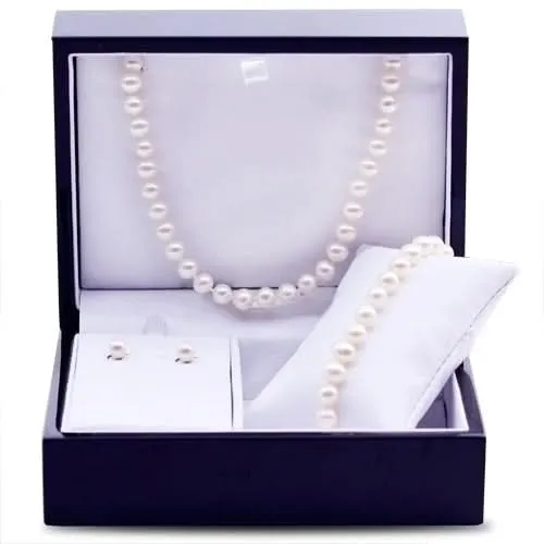 14K Yellow Gold Fresh Water Pearl Wood Box Gift Set