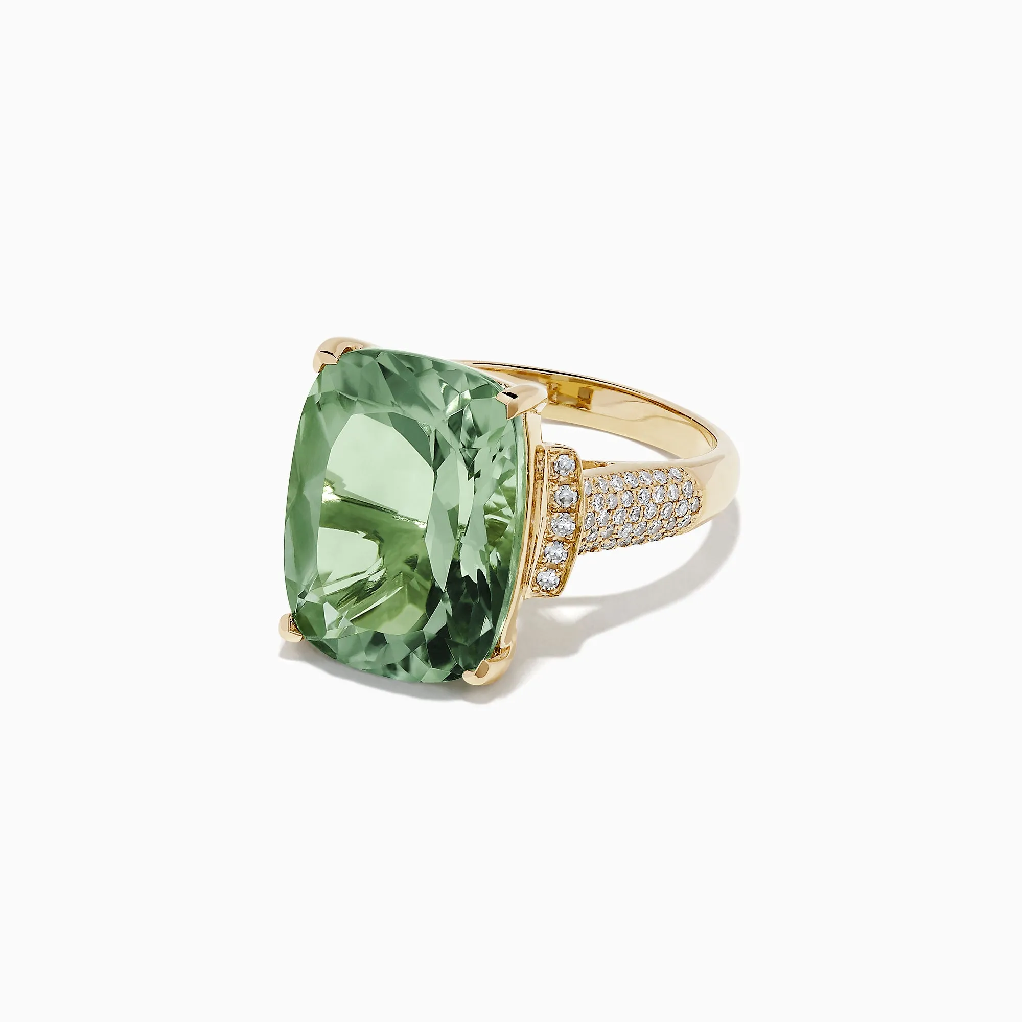 14K Yellow Gold Green Amethyst and Diamond Cocktail Ring, 8.62 TCW