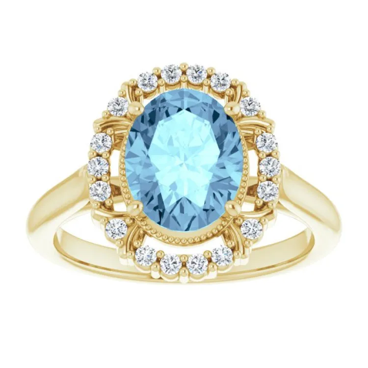 14K Yellow Natural Aquamarine & 1/6 CTW Natural Diamond Ring