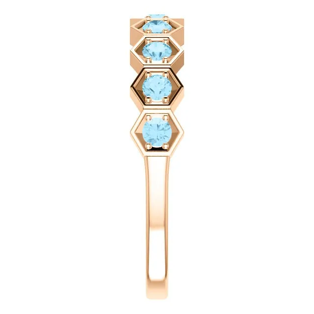 14KT GOLD 0.36 CTW AQUAMARINE HEXAGONAL STACKABLE RING