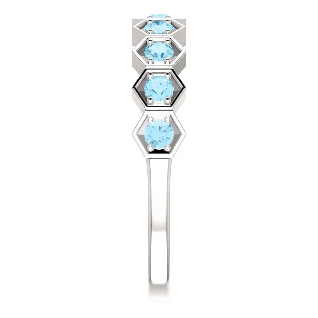 14KT GOLD 0.36 CTW AQUAMARINE HEXAGONAL STACKABLE RING
