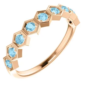 14KT GOLD 0.36 CTW AQUAMARINE HEXAGONAL STACKABLE RING