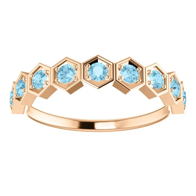 14KT GOLD 0.36 CTW AQUAMARINE HEXAGONAL STACKABLE RING