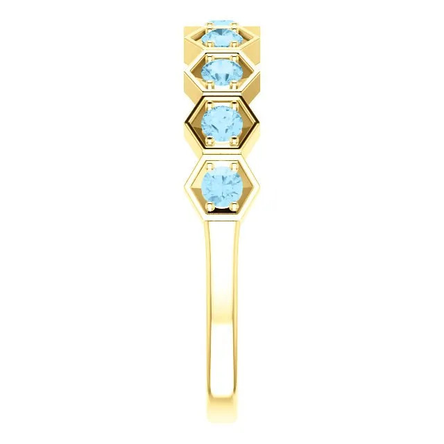14KT GOLD 0.36 CTW AQUAMARINE HEXAGONAL STACKABLE RING
