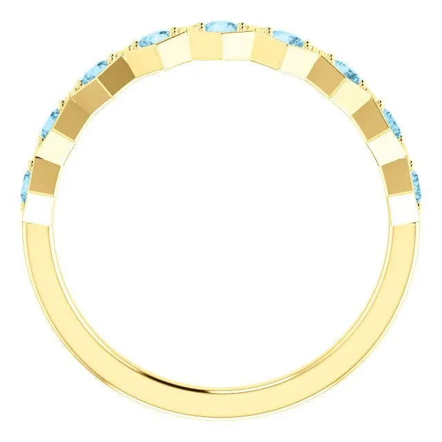 14KT GOLD 0.36 CTW AQUAMARINE HEXAGONAL STACKABLE RING