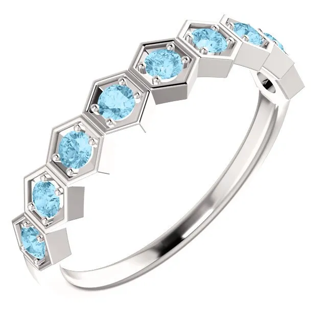 14KT GOLD 0.36 CTW AQUAMARINE HEXAGONAL STACKABLE RING