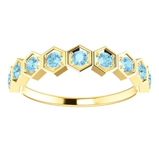 14KT GOLD 0.36 CTW AQUAMARINE HEXAGONAL STACKABLE RING