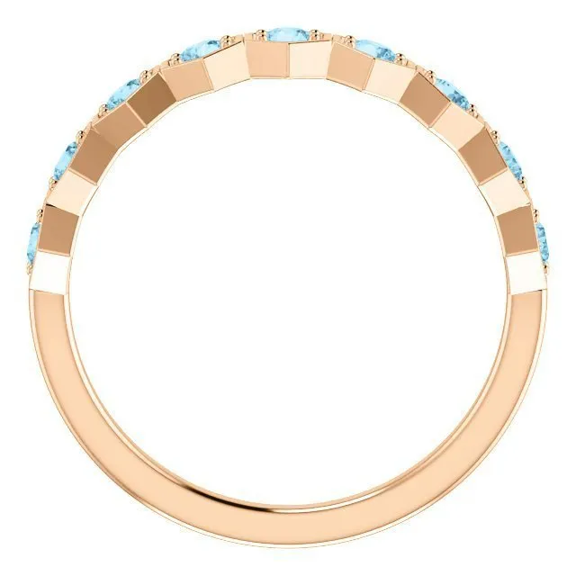 14KT GOLD 0.36 CTW AQUAMARINE HEXAGONAL STACKABLE RING