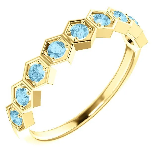 14KT GOLD 0.36 CTW AQUAMARINE HEXAGONAL STACKABLE RING